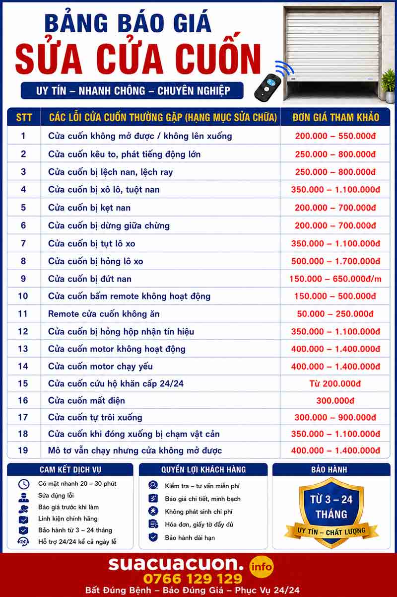 Báo giá sửa cửa cuốn 2026
